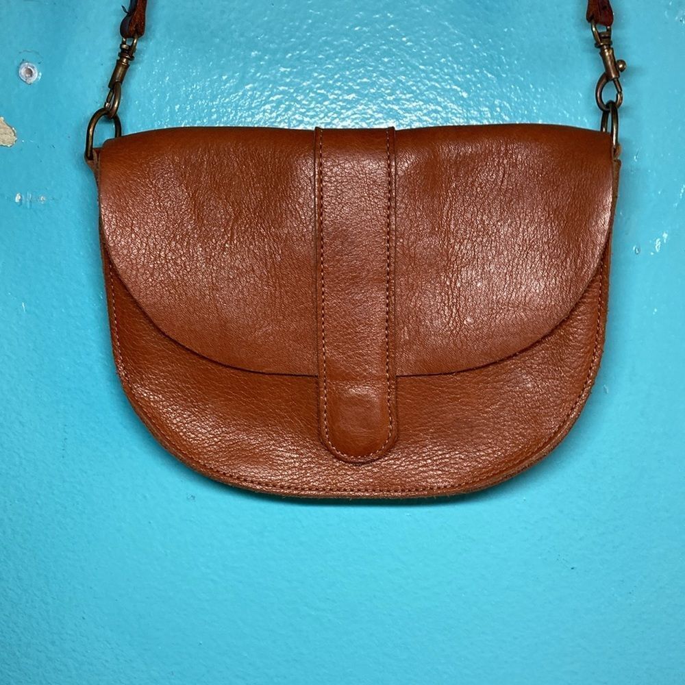 Molly G Clementine Crossbody Whiskey Colored Saddle Leather  6" X 8"